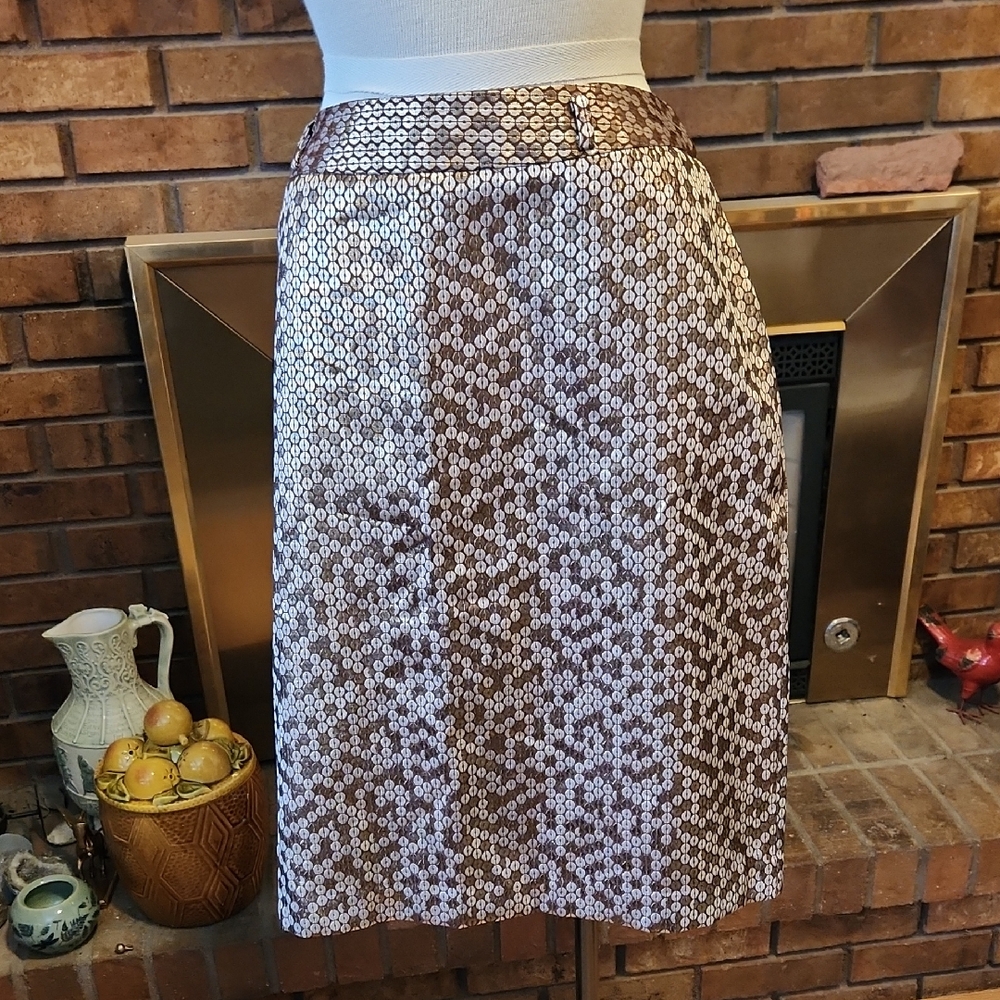 Brown Metallic Copper Gold Color Pencil Skirt Geometric Design Sz 14 Worthington